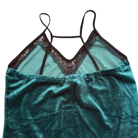 Wet Seal Teal Velvet Bodysuit with Lace Trim - Picture 3 of 6